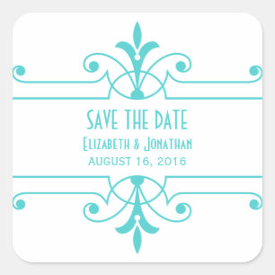 Aqua v2 Extravagante Zierkleber für Save the Date Quadratischer Aufkleber