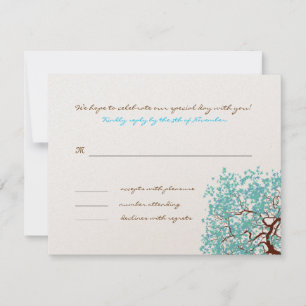 Aqua Verlasse braune Tree Monogram Response Card Einladung