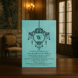 Aqua Vintag Chandelier Wedite Invite Einladung