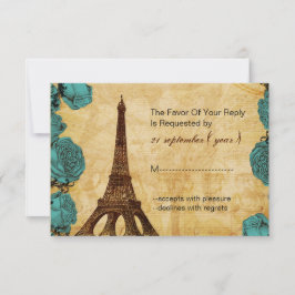 Aqua Vintag eiffelturm Hochzeit rsvp 3,5 x 5 Karte