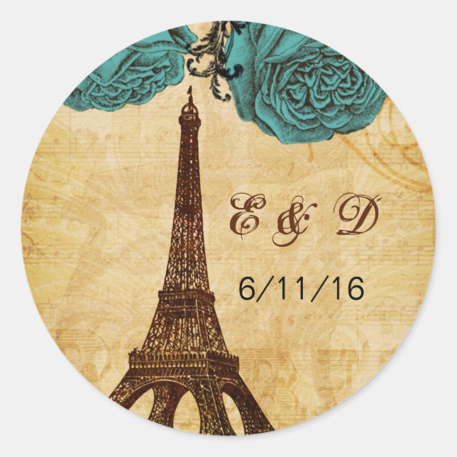 Aqua Vintag eiffelturm Paris umhüllt Siegel Runder Aufkleber (Vorderseite)