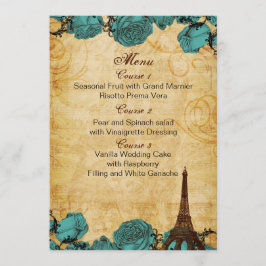 Aqua Vintag eiffelturm Pariser Hochzeitskarte Menükarte