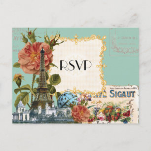 Aqua Vintag Eiffelturm Rose Save the Date Karte