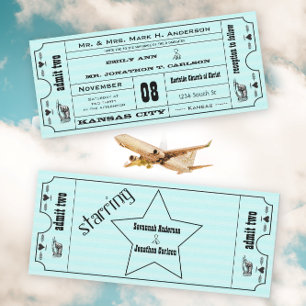 Aqua Vintag Modern Typografy Ticket Wedding Einladung