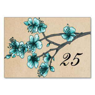 Aqua Vintage Kirschblüten Tafel Karte