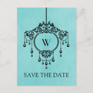 Aqua Vintage Kronleuchter Save-the-Date-Postkarte Ankündigungspostkarte
