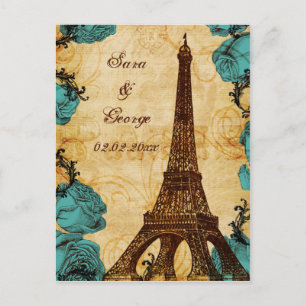 Aqua-Vintager Eiffelturm Paris Save the Date Ankündigungspostkarte