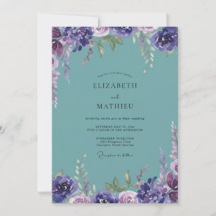 Aqua Violette Pfingstrosen-Hochzeit Einladung