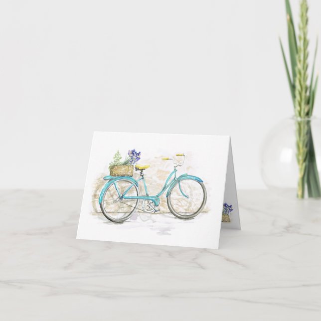 Aqua Wasserfarbe Fahrrad mit Korb Karte (Vorderseite)