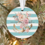 Aqua Watercolor Beach Streifen Gold Blumenstrauß Ornament<br><div class="desc">Aquarellfarbener Strandfleck Aqua Creme Weiße Streifen Pink pfirsichfarbener boho goldener Anker</div>