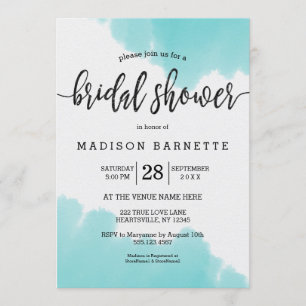 Aqua Watercolor Brush Bridal Dusche Einladung