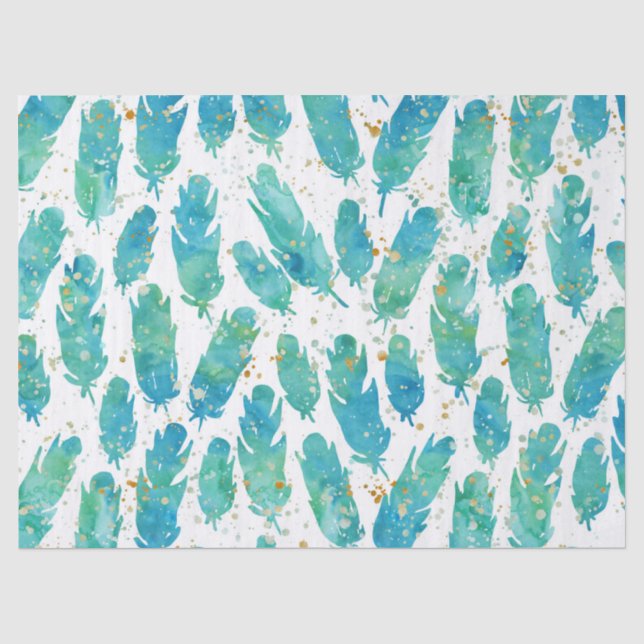 Aqua Watercolor Feathers Seidenpapier (Vorderseite)