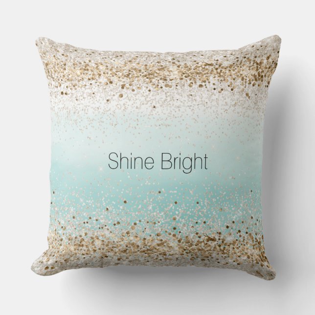 Aqua Watercolor Gold Confetti Glitzer Kissen (Vorderseite)