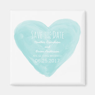 Aqua Watercolor Herz Speichern Sie das Date Magnet