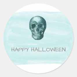 Aqua Watercolor Skull Halloween Stickers