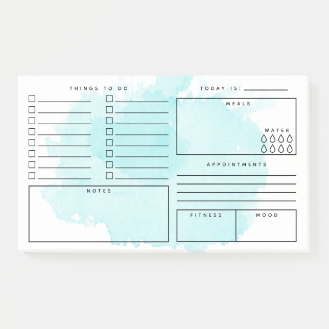 Aqua Watercolor Splash Täglicher Planer Post-it Klebezettel (Vorderseite)