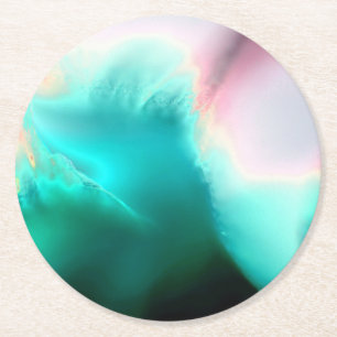 Aqua Wave Abstract Art Paper Coaster Runder Pappuntersetzer