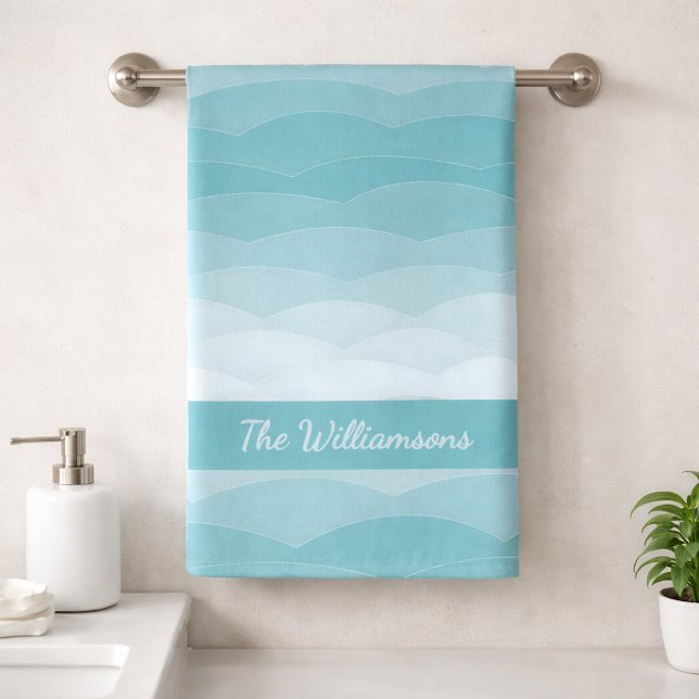 Aqua Wave Gradient | Modern Ocean Pattern Badhandtuch Set (Von Creator hochgeladen)
