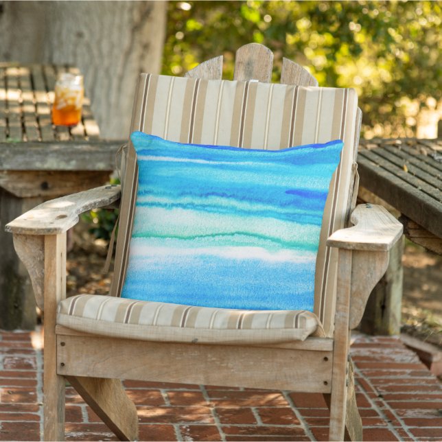 Aqua Waves Acrylic Wasserfarbe Abstrakt Kissen (Stuhl )