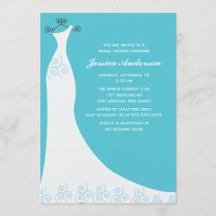 Aqua Wedding Gown Brautparty Einladung