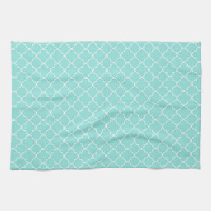 Aqua weißes Quatrefoil Küchen-Stoff-Tuch Geschirrtuch