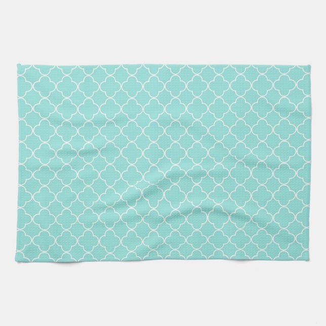 Aqua weißes Quatrefoil Küchen-Stoff-Tuch Geschirrtuch (Horizontal)