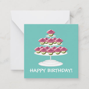 Aqua White and Pink Cupcake Tower Happy Birthday Mitteilungskarte