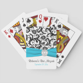 Aqua White Black Damask Bat Mitzvah Spielkarten