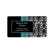 Aqua White Black Damask Hochzeitseinladungen