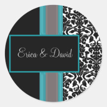 Aqua White Black Damask Hochzeitseinladungen
