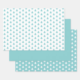 Aqua/White Christmas Baum Ikonisches Muster Geschenkpapier Set