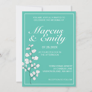 Aqua & White Floral Faire-part de mariage moderne