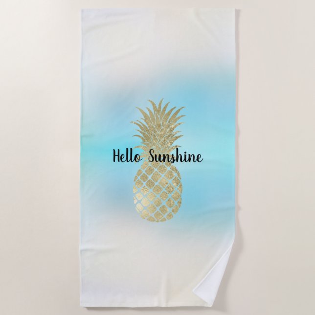 Aqua White Gefärbte Krawatte Gold Ananas Strandtuch (Vorderseite)