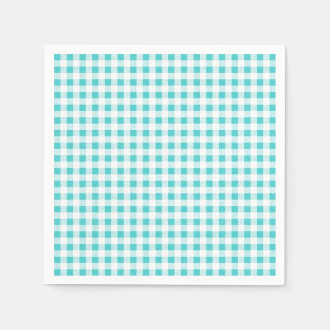 Aqua White Gingham Pattern Serviette (Vorderseite)