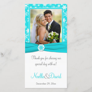 Aqua, White, Gray Snowflakes Hochzeitskarte Dankeskarte