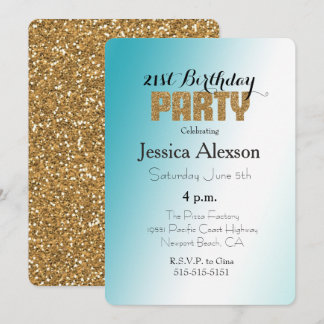Aqua White Ombre Gold Glitzer Einladung