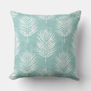 Aqua & White Palm Leaf Throw Kissen