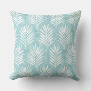 Aqua & White Palm Leaf Throw Kissen