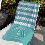 Aqua & White Personalisiert Bachelorette Strandtuch<br><div class="desc">Feiern Sie Ihr Bachelorette-Wochenende,  Ihren Urlaub oder Ihr Party mit diesen einzigartigen Strandtücher. Personalisierte Gestaltung mit tropisch türkisfarbenen und weißen Streifen mit dem Namen der Braut,  Art der Veranstaltung,  Jahr und Ziel,  die eine weiße Seil- und Ankerillustrierung.</div>