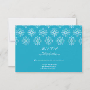 Aqua + White Snowflake Winter Hochzeit RSVP Karte