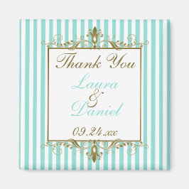 Aqua, White Stripes Gold Scrolls Gastgeschenk Hoch Magnet