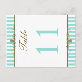 Aqua, White Stripes Gold Scrolls Tischnummer Card