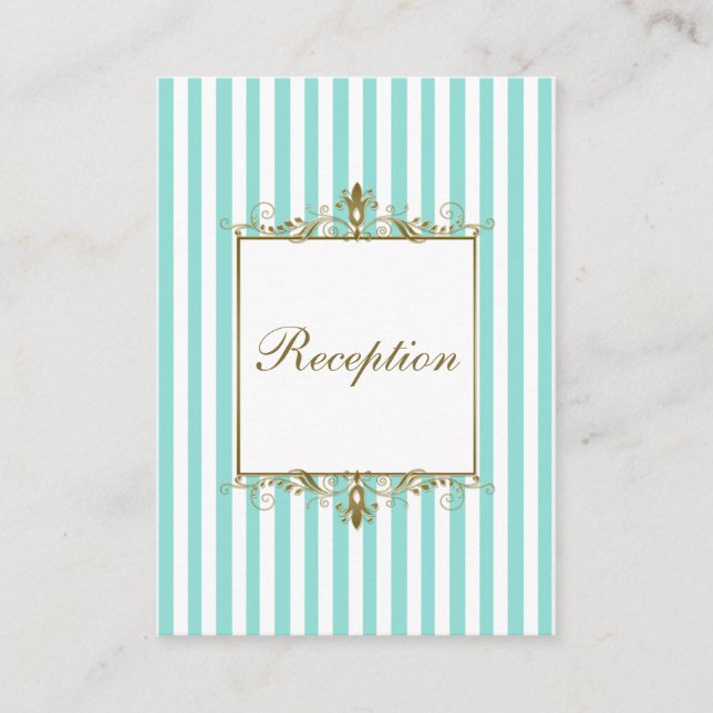 Aqua, White Stripes Gold Scrolls Umschließungskart Begleitkarte (Vorderseite)