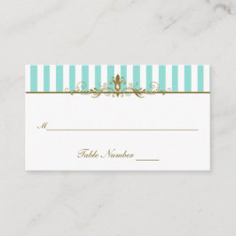 Aqua, White Stripes mit Goldblättern Platzkarte