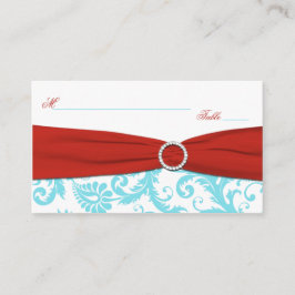 Aqua-, White- und Red Damask-Karten Platzkarte