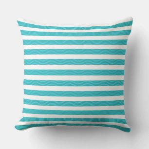 Aqua   White Waves Stripes Beach Style Muster Kissen