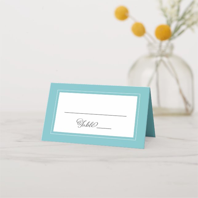 Aqua White Wedding Elegante schicke Grenze Platzkarte (Vorderseite)