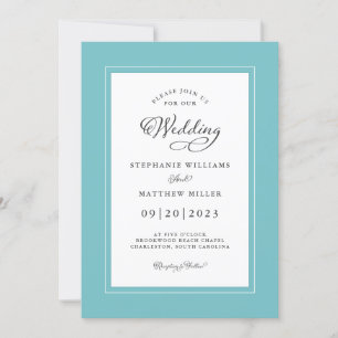 Aqua White Wedding Eleganter Kalligrafie Chic Fram Einladung