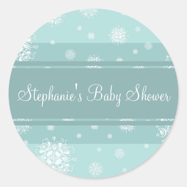 Aqua White Winter Baby Dusche Pflegeaufkleber Runder Aufkleber (Vorderseite)