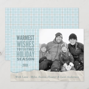 Aqua Winter Kariert Holiday Custom Foto Flat Card Feiertagskarte